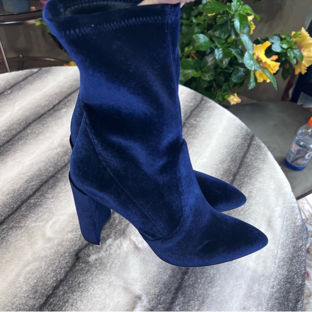 Stuart Weitzman Clinger Baltic Stretch Velvet Bootie Boots